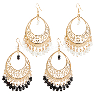 ANATTASOUL 2 Pairs 2 Colors Glass Seed Beaded Teardrop Chandelier Earrings, Golden Alloy Jewelry for Women, Black and White, 90mm, Pin: 0.7mm, 1 Pair/color(EJEW-AN0002-29)