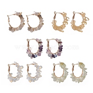 Natural Gemstone Chips Beaded Hoop Earrings, Golden Tone Brass Wire Wrap Jewelry for Women, 42x40x7mm, Pin: 0.7mm(EJEW-JE05175)