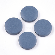 Painted Natural Wood Beads, Flat Round, Steel Blue, 15~15.5x4mm, Hole: 1.8mm(WOOD-S049-02B-03)