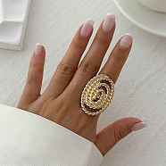 Alloy Adjustable Rings for Women, Light Gold, Oval, Oval: 39x27mm, US Size 7 1/4(17.5mm)(RJEW-B108-06KCG-03)