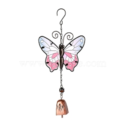 Iron Wind Chimes, Small Wind Bells Handmade Glass Pendants, Butterfly, Colorful, 343~360mm(HJEW-L025-A02)