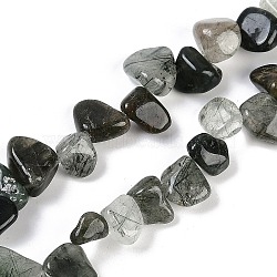 Natural Green Rutilated Quartz Nuggets Beads Strands, 7.5~11.5x9~13x4~6.5mm, Hole: 0.8~1mm, about 62~68pcs/strand, 14.96~15.55''(38~39.5cm)(G-B125-A14-01)