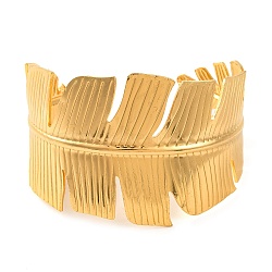 304 Stainless Steel Open Cuff Bangles for Women, Real 18K Gold Plated, Leaf, Inner Diameter: 2-3/8 inch(6cm), 43mm(BJEW-G711-01H-G)