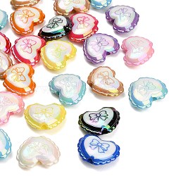 Plating Printed Opaque Acrylic Beads, Heart with Bowknot Pattern, Mixed Color, 21x27x10mm, Hole: 3mm(AC-CBA49BC-03)