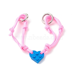Polyester & Spandex Cord Bracelet Sets, with Resin Building Blocks Charms, Rectangle, Pink, 12-5/8~13.54 inch(32.2~34.4cm), 2Pcs/set(BJEW-JB06367-02)