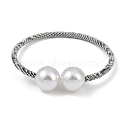 304 Stainless Steel & Plastic Round Bead Bangles, Stainless Steel Color, Inner Diameter:2×2-3/8 inch(5×6.1cm)(BJEW-M042-05P)