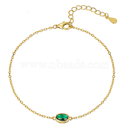 925 Sterling Silver Pave Green Cubic Zirconia Cable Chain Bracelets, Oval Link Bracelets for Women, Golden(ZK4364-1)