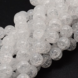 Crackle Glass Round Beads Strands, White, 6mm, Hole: 1mm, about 62pcs/strand, 15.7 inch(X-CCG-E001-6mm-04)