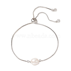 Oval Natural Pearl Beaded Slider Bracelet, Brass Jewelry for Women, Platinum, Inner Diameter: 3/8~2-1/2 inch(1~6.4cm)(BJEW-JB09315-01)