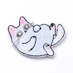 Computerized Embroidery Cloth Iron on/Sew on Patches, Costume Accessories, Appliques, Cat, White, 47x45x2mm(DIY-E025-A04)