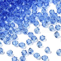 Transparent Glass Beads, Bicone, Faceted, Deep Sky Blue, 4x3.5mm, Hole: 0.8mm, about 720pcs/bag(GLAA-K072-04O)