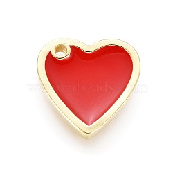 Brass Enamel Charms, Heart, Golden, Red, 13x13x2mm, Hole: 1.2mm(KK-F805-02C-02)