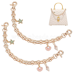 Elite 2Pcs Ocean Theme Alloy Enamel Starfish & Shell Shape Charm Purse Strap Extenders, with Iron Chain, Purse Making Supplies, Mixed Color, 25cm(AJEW-PH0004-97)