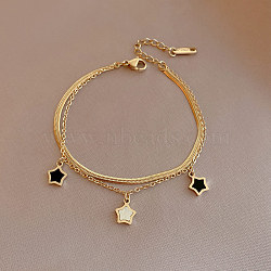 Natural Shell Star Stainless Steel Double-strand Charm Bracelets, Snake & Cable Chain Bracelets for Women, Golden, 170mm(WGBAFA5-02)