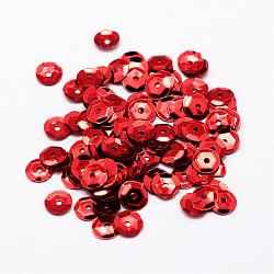 Plastic Paillette Beads, Semi-cupped Sequins Beads, Center Hole, FireBrick, 6~7x0.5mm, Hole: 1mm(PVC-A001-6mm-07)