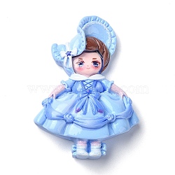 Cartoon Girls Opaque Resin Decoden Cabochons, Doll, Light Sky Blue, 55x39x12mm(RESI-S392-02A-02)