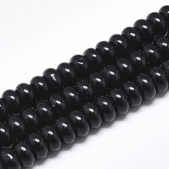 Natural Black Onyx Beads Strands, Rondelle, 10x6mm, Hole: 1mm, about 67pcs/strand, 15.3 inch