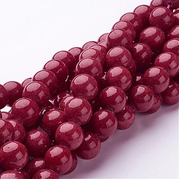 Natural Mashan Jade Round Beads Strands, Dyed, FireBrick, 10mm, Hole: 1mm, about 41pcs/strand, 15.7 inch