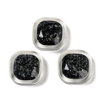 Transparent Epoxy Resin Glitter Powder Decoden Cabochons, Square, Black, 23x23x8.3mm