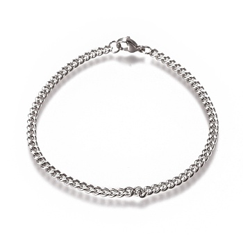 Men's Curb Chain, Twisted Chain Bracelets, Fashionable 304 Stainless Steel Bracelets, with Lobster Claw Clasps, Stainless Steel Color, 8-1/4 inch(21cm), 3.5mm