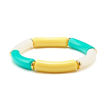 Curved Tube Opaque Acrylic Beads Stretch Bracelet for Teen Girl Women, Turquoise, Inner Diameter: 2-1/8 inch(5.5cm)