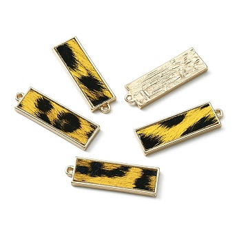 PU Leather Pendants, with Light Gold Plated Alloy Findings, Rectangle with Leopard Print Pattern, Gold, 32x10x2.5mm, Hole: 1.4mm