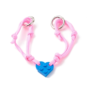 Polyester & Spandex Cord Bracelet Sets, with Resin Building Blocks Charms, Rectangle, Pink, 12-5/8~13.54 inch(32.2~34.4cm), 2Pcs/set