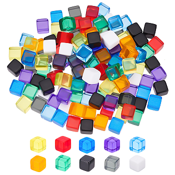 140Pcs 10 Colors Opaque & Transparent Acrylic Beads, No Hole, Cube, Mixed Color, 7.5x7.5x7.5mm, 14pcs/color