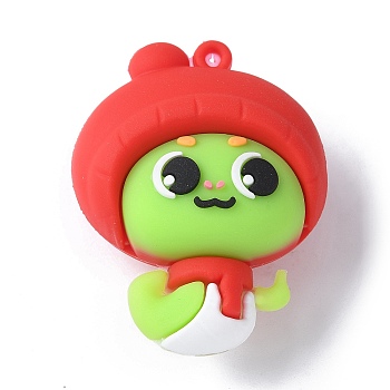 PVC Plastic Pendants, Snake with Hat & Scarf, Light Green, 44.5x34.5x21.5mm, Hole: 2mm