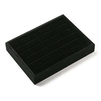 5-Slot Velvet Ring Display Storage Boxes, Plush Ring Organzier Trays, Rectangle, Black, 20.2x15.3x3cm