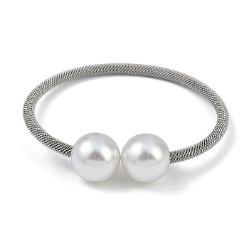 304 Stainless Steel & Plastic Round Bead Bangles, Stainless Steel Color, Inner Diameter:2×2-3/8 inch(5×6.1cm)