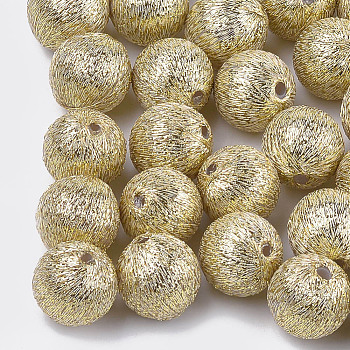 Polyester Thread Fabric Covered Beads, with ABS Plastic Inside, Round, Light Khaki, 18x19mm, Hole: 2mm