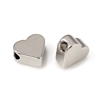 Brass Beads, Heart, Long-Lasting Plated, Platinum, 6.5x6.5x3mm, Hole: 1.5mm