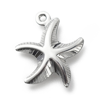304 Stainless Steel Pendants, Starfish Charms, Stainless Steel Color, 16x14x3.3mm, Hole: 1mm