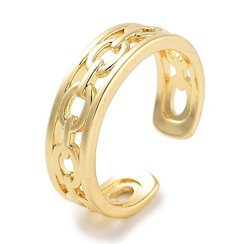 Rack Plating Brass Open Cuff Rings, Link Chain Wide Band Rings for Women, Long-Lasting Plated, Lead Free & Cadmium Free, Golden, 6mm, Adjustable