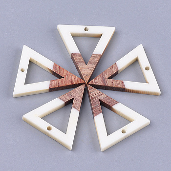 Resin & Walnut Wood Pendants, Triangle, Creamy White, 27.5x24x3.5mm, Hole: 1.8mm