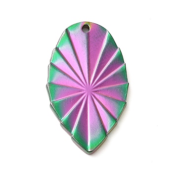 Ion Plating(IP) 304 Stainless Steel Pendants, Leaf Charm, Rainbow Color, 30x18x2mm, Hole: 1.4mm