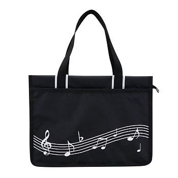 Nylon Piano Keys Music Tote Bags, Music Shopping Bag with Zipper, Rectangle, Black, 37x28x8.7cm