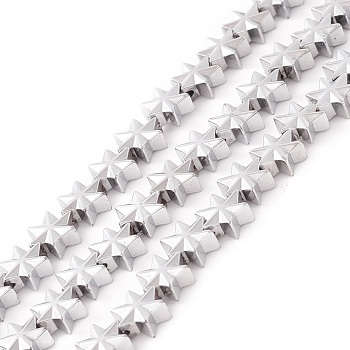 Electroplate Synthetic Non-magnetic Hematite Beads, Star, Platinum Plated, 7.5x7x3.5mm, Hole: 1mm, about 44~61pcs/strand, 11.02 inch(28cm)~15.55 inch(39.5cm)