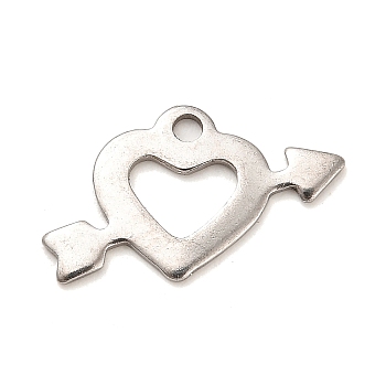 Non-Tarnish Stainless Steel Pendants, An Arrow Through the Heart Charms, Stainless Steel Color, 12.5x21x1mm, Hole: 1.5mm