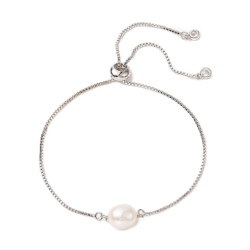 Oval Natural Pearl Beaded Slider Bracelet, Brass Jewelry for Women, Platinum, Inner Diameter: 3/8~2-1/2 inch(1~6.4cm)