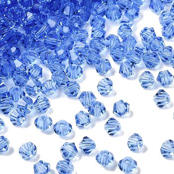 Transparent Glass Beads, Bicone, Faceted, Deep Sky Blue, 4x3.5mm, Hole: 0.8mm, about 720pcs/bag