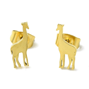 Cute Little Animal Theme 304 Stainless Steel Stud Earrings, Giraffe, 12x5mm