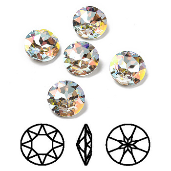 Light AB Style Glass Rhinestone Cabochons, Pointed Back & Back Plated, Faceted, Flat Round, Light Crystal AB, 18x7.3mm