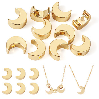 10Pcs Brass Beads, Cadmium Free & Lead Free, Moon, Real 18K Gold Plated, 7x4x3mm, Hole: 1.4mm