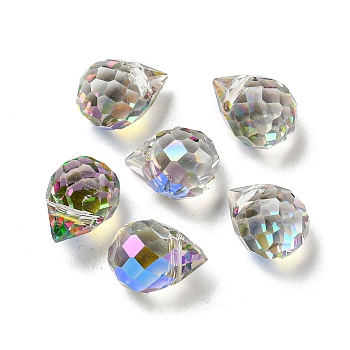 Electroplate Glass Beads, Faceted, Half Rainbow Plated, Teardrop, Yellow, 9.5x8mm, Hole: 1.2mm