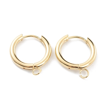 201 Stainless Steel Huggie Hoop Earring Findings, with Horizontal Loop and 316 Surgical Stainless Steel Pin, Real 24K Gold Plated, 19x17x2.5mm, Hole: 2.5mm, Pin: 1mm