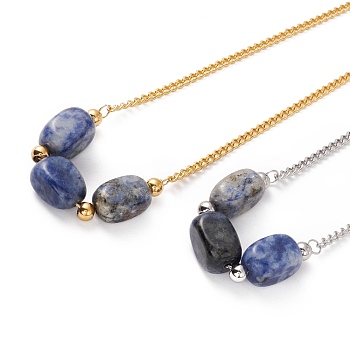 Natural Sodalite Pendant Necklace, 304 Stainless Steel Jewelry for Women, Mixed Color, 17.91 inch(45.5cm)