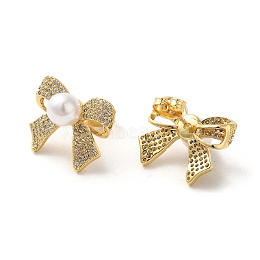 Brass Micro Pave Cubic Zirconia Stud Earrings for Women(EJEW-M251-05G)-2