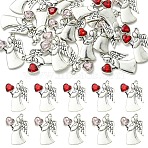 20Pcs 2 Colors Antique Silver Alloy Rhinestone Pendants, Angel with Heart Charms, Mixed Color, 36x25.5x4.5mm, Hole: 1.8mm, 10pcs/color(FIND-YW0013-14)